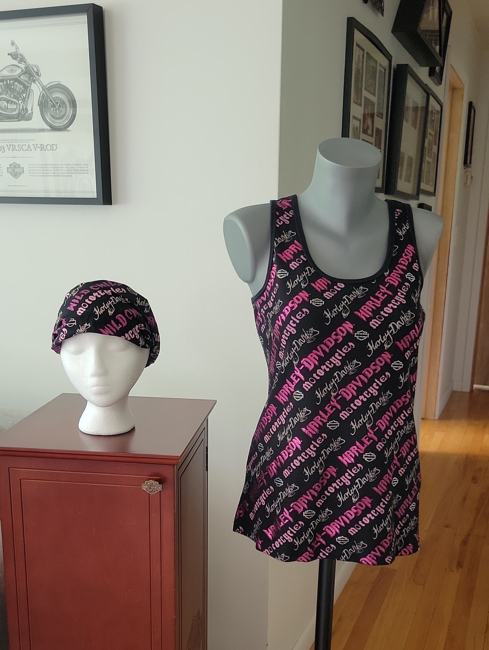 Harley-Davidson Tank Top & Head Wrap Set Large Black/Pink
